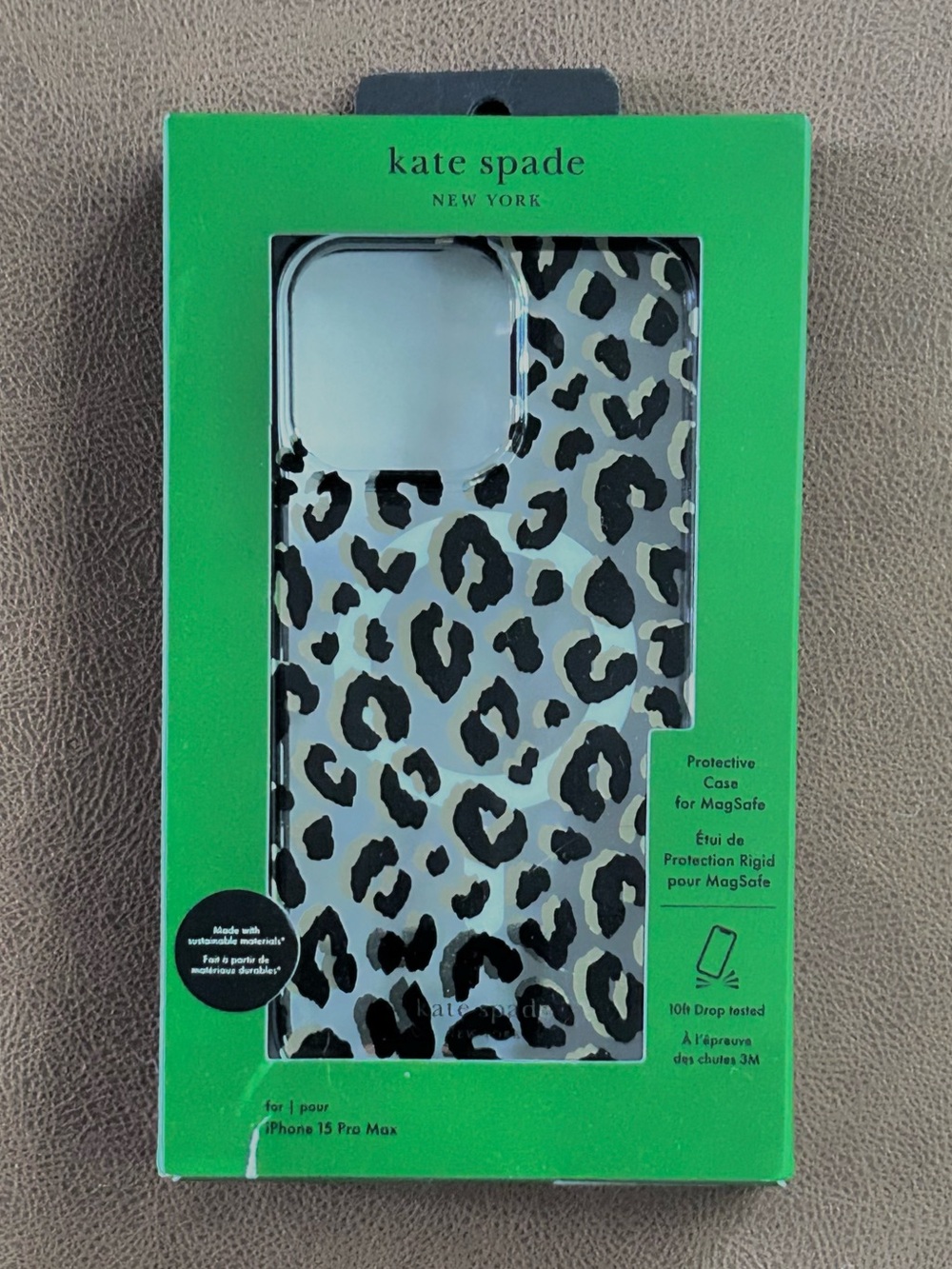 kate spade City Leopard Print Clear MagSafe iPhone 15 Pro Max Case New in Box